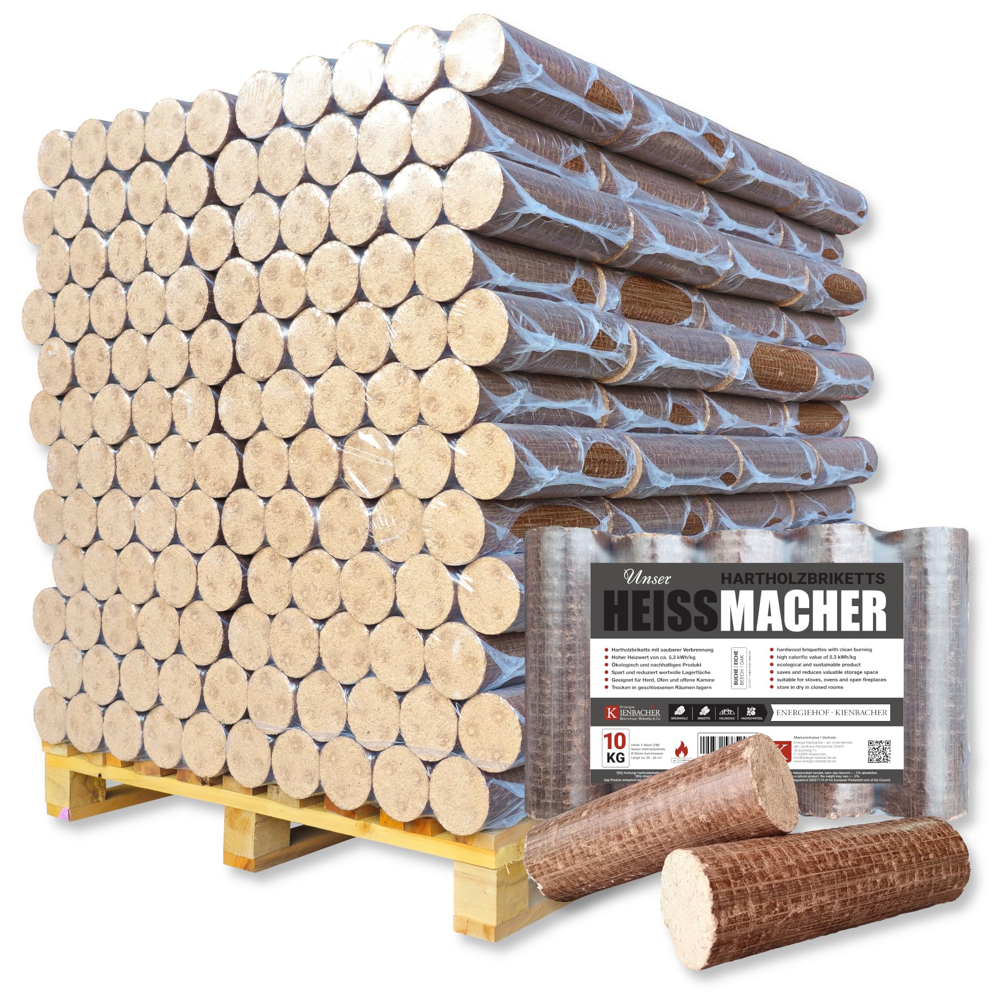 960kg Palette Holzbriketts Nestro Hartholz Briketts Rund Kamin Ofen Brikett Heizbriketts Buche und/oder Eiche Kohle ersetzt ca. 5Ster Brennholz (ENERGIE KIENBACHER BRENNHOLZ, BRIKETTS & CO.)