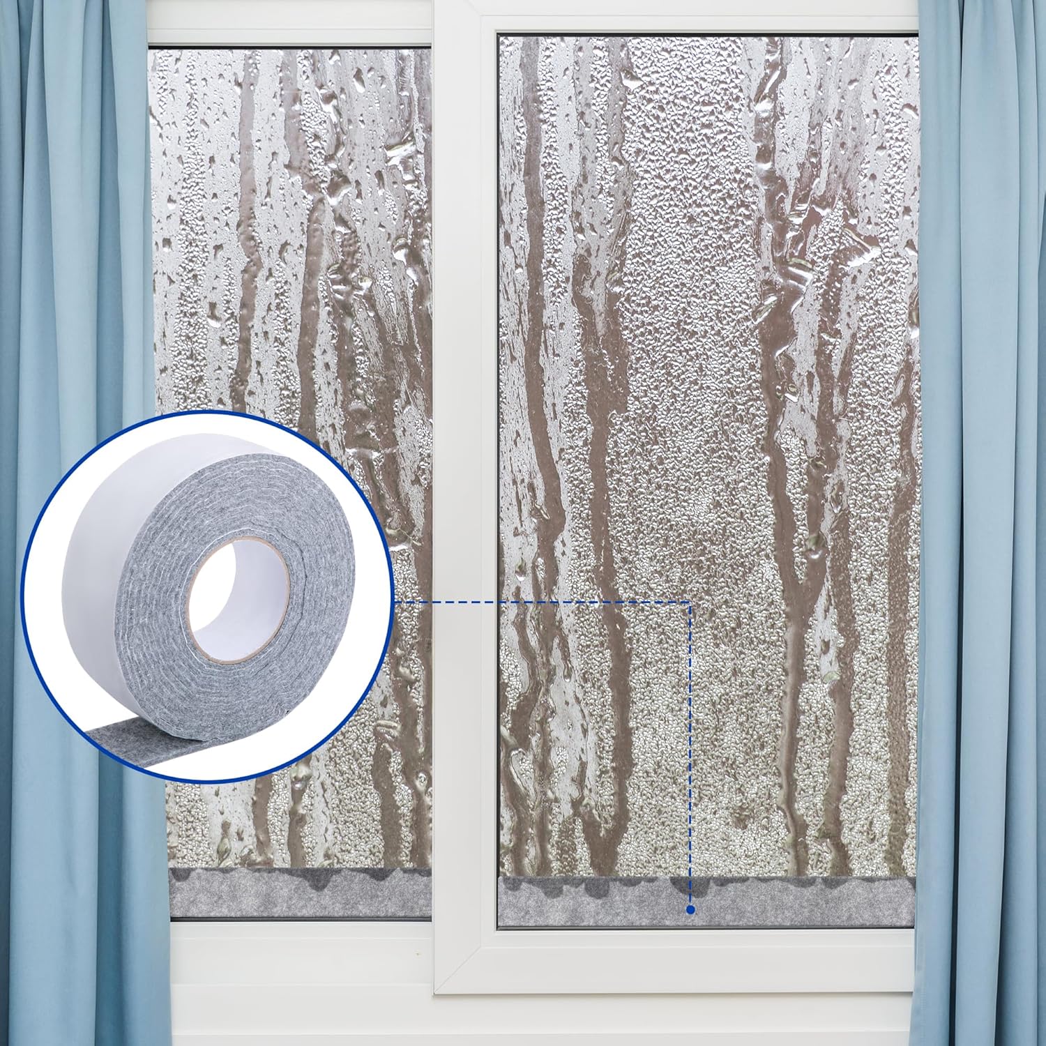 3 Roll 16.4Ft x 2Inch Window Condensation Prevention Absorber, 5mm Thick Condensation Water Moisture Absorber Tape, Reusable Gray Window Condensation Absorber Strips to Prevent Condensation