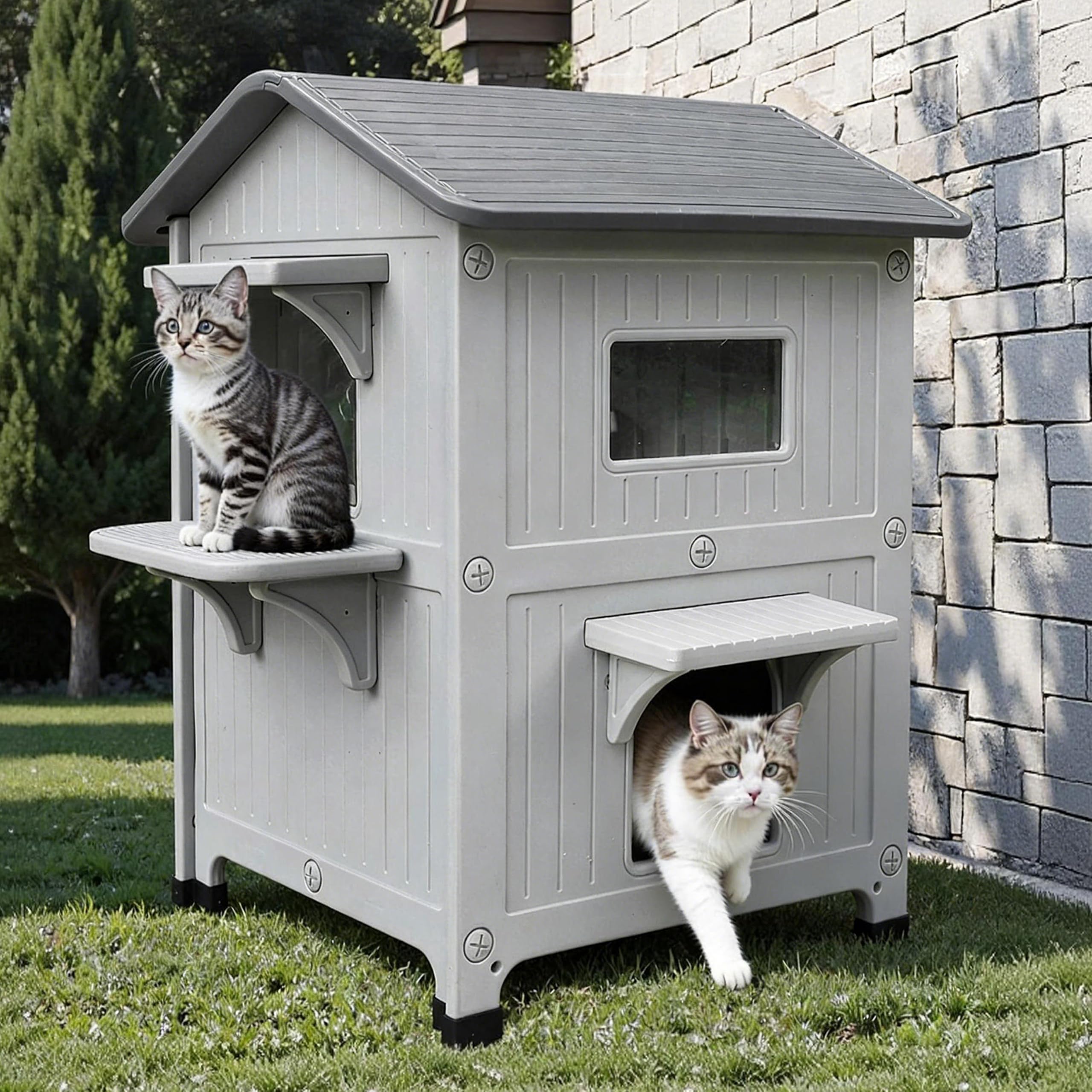 Rockever 2-Story HDPE Outdoor Cat House