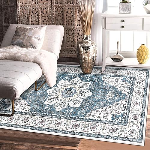Miniatura 3 de Ileading Alfombra bohemia vintage de 3 x 5 pies, lavable a máquina, alfombra de pelo bajo, no desprende pelusa, antideslizante, para sala de estar,