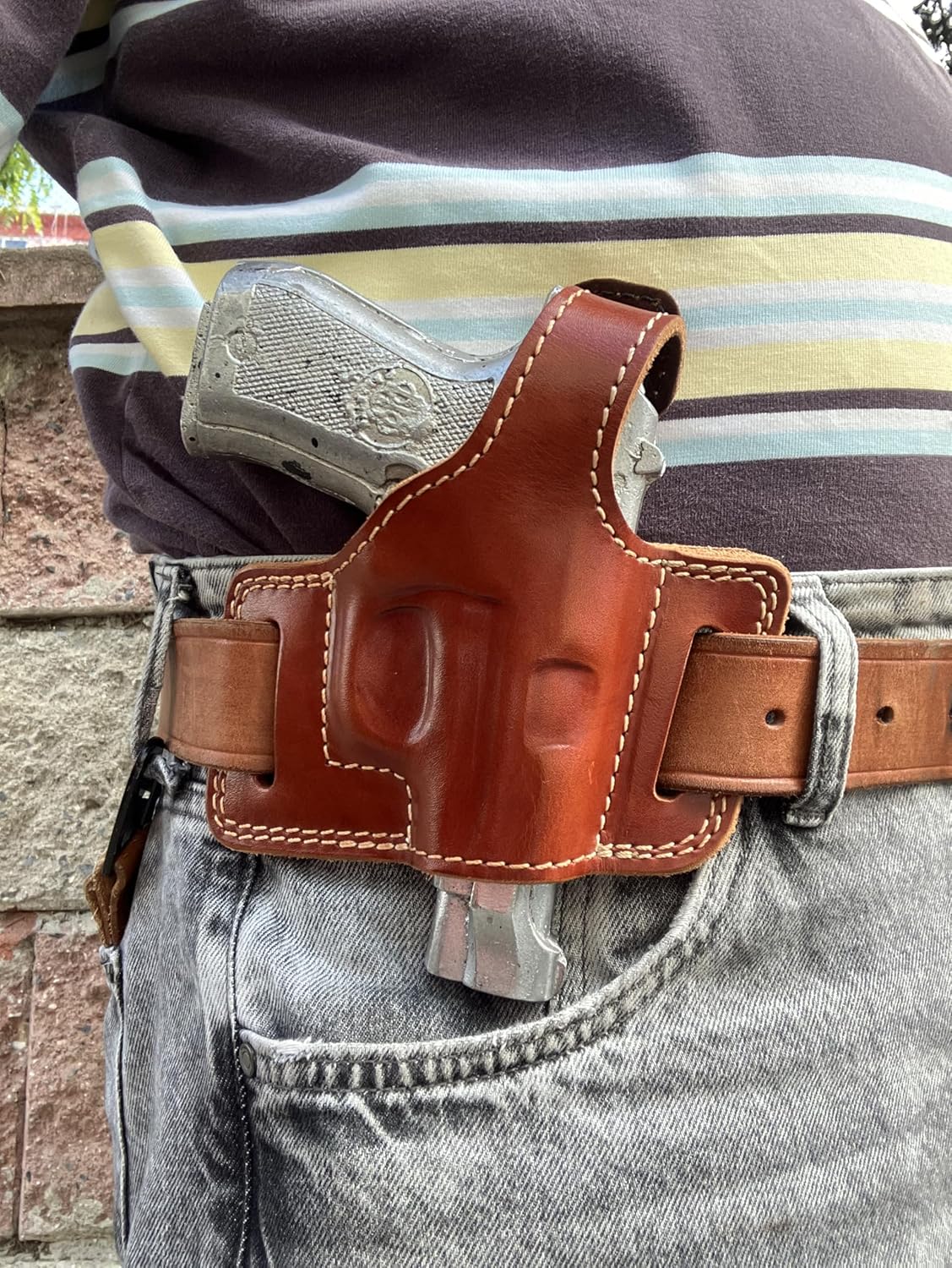 Leather Belt Thumb Break Holster for Beretta Cheetah 84F 85F 85FS 86,87 BB (R.H) Black Tan