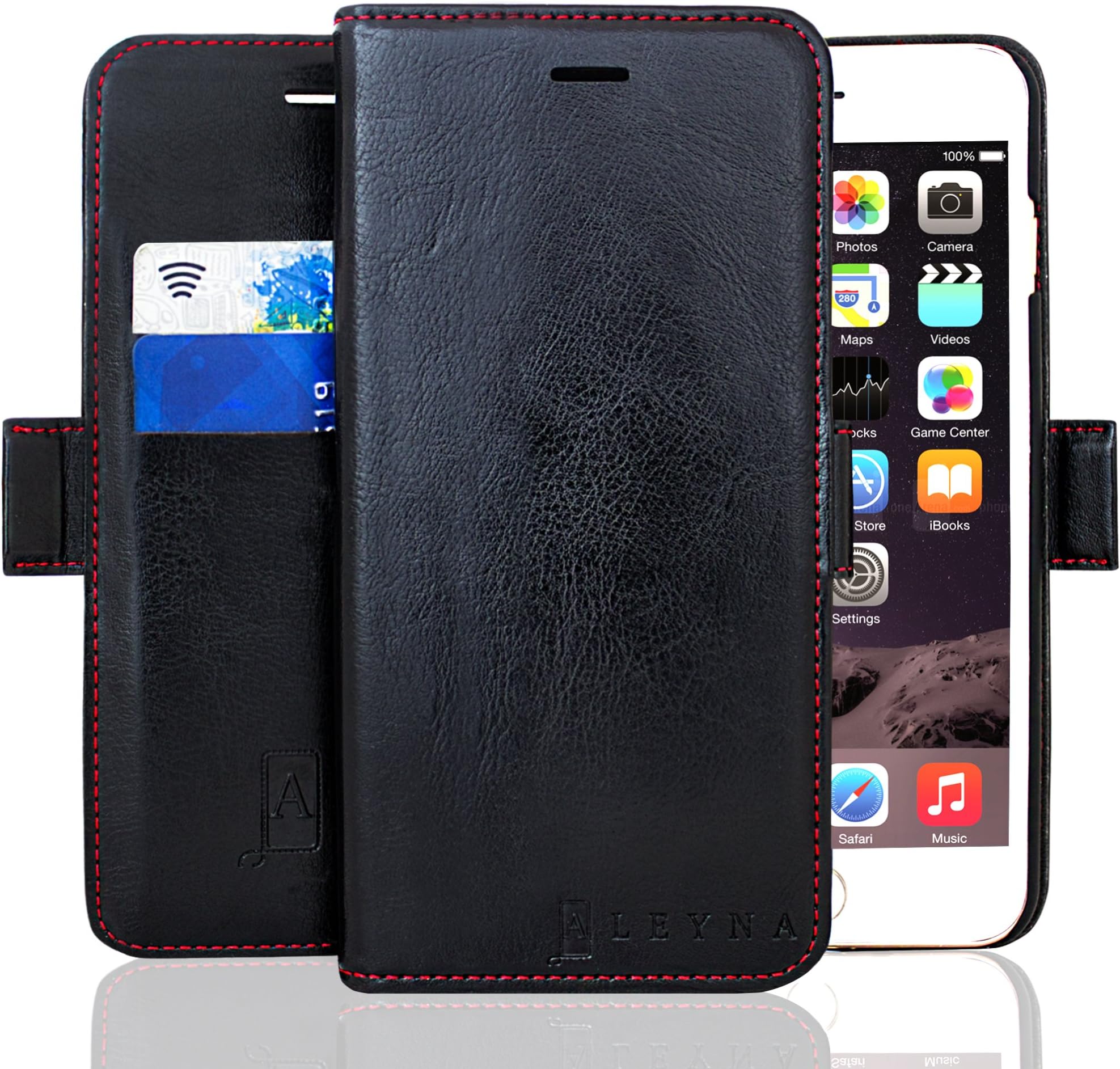 Apple iPhone 7 Genuine Leather Wallet Case Black