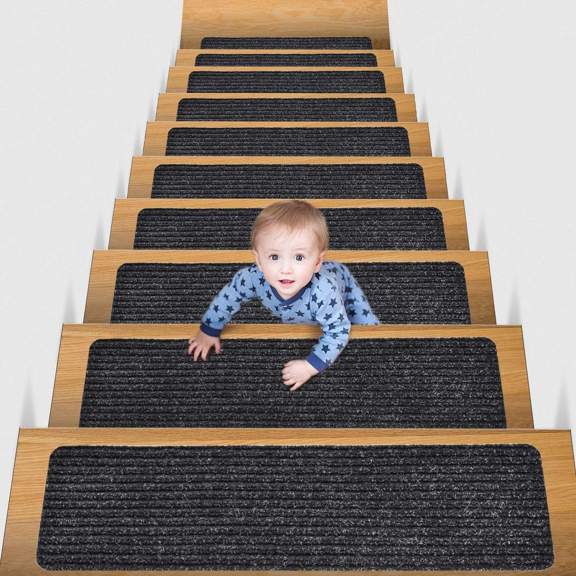 Alfombrillas antideslizantes para la banda de rodadura, alfombra moderna autoadhesiva para niños, ancianos y mascotas, paquete de 15, negro y blanco, seguro para ir