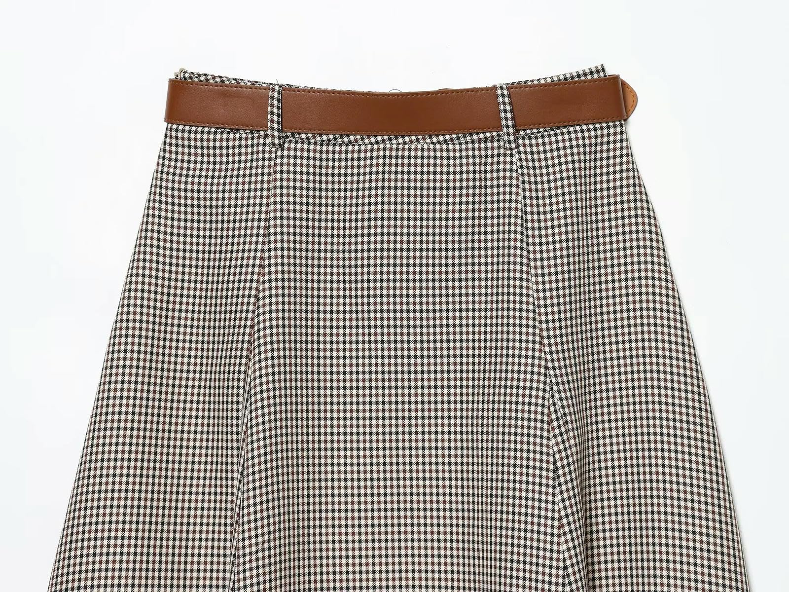 CHENSHI Gonna Lunga Longuette Scozzese da Donna A Trapezio con Cerniera Laterale Vintage Cintura Abbigliamento Elegante Stile Street-1-xs