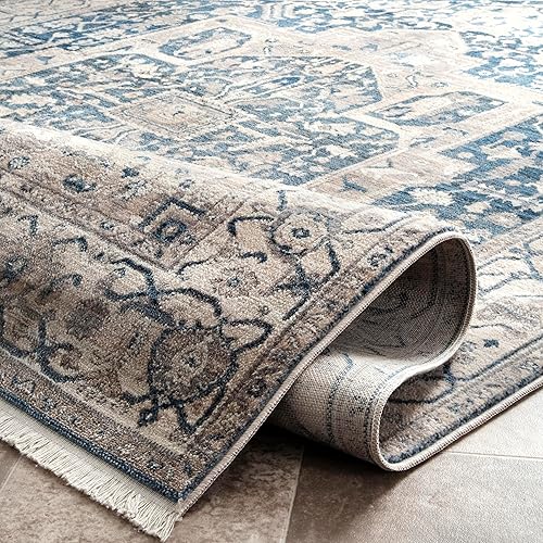 Miniatura 9 de NuLOOM - Alfombra con diseño de medallón, con flecos, modelo Ethel