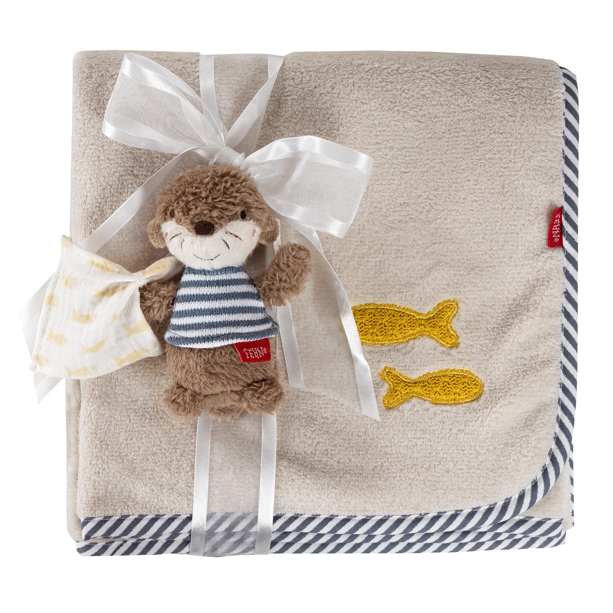 Fehn Manta de Peluche Nutria - Manta mullida y Suave para bebés y niños pequeños a Partir de 0+ Meses - para abrazar, como Alfombrilla para Gatear o para casa y para Llevar Fuera | Ideal para acurrucarse, como base para gatear, manta o manta – para casa y de viaje