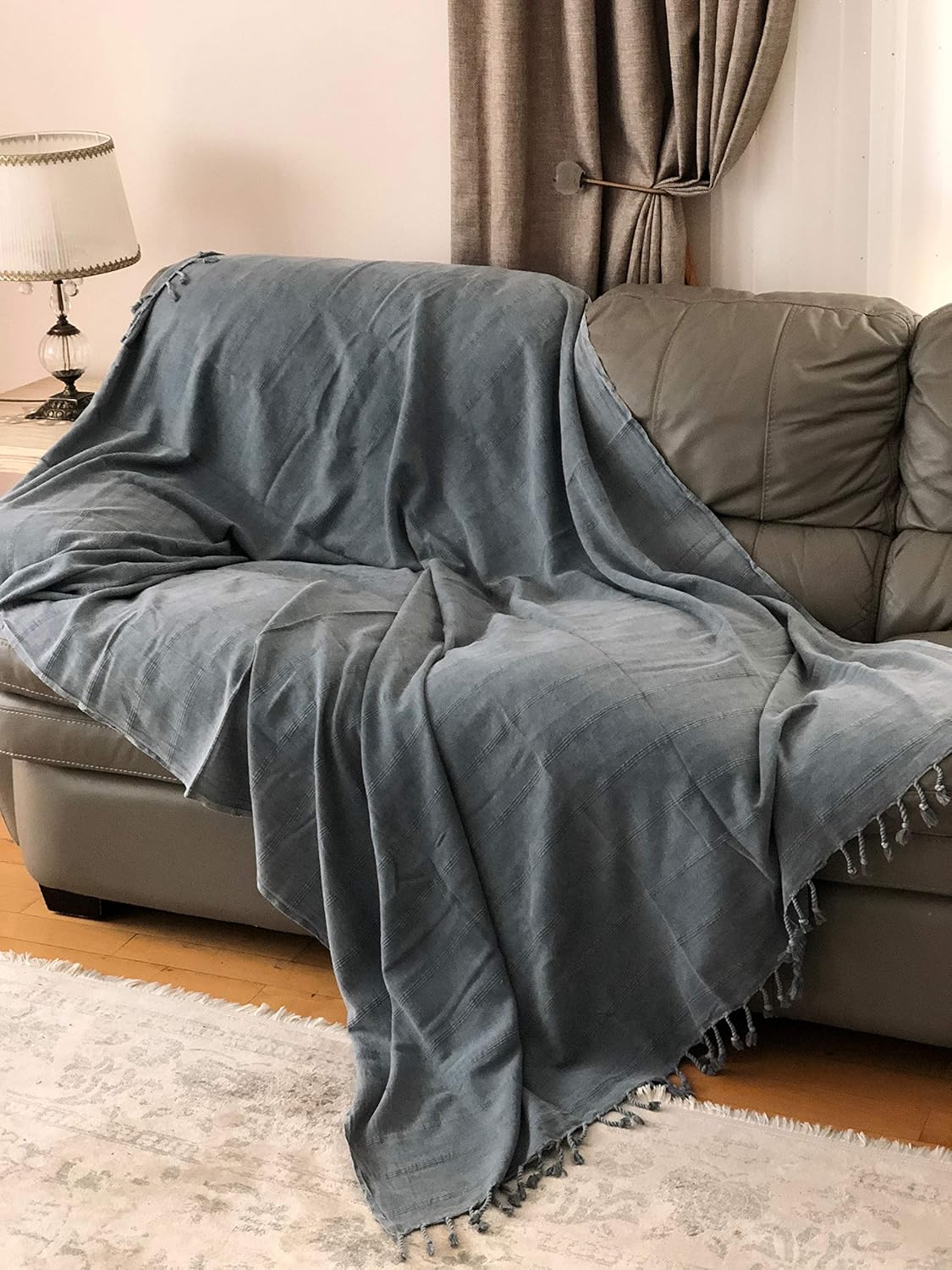 Bersuse 100% Cotton Troy XL Throw Blanket for Couch - 100% Cotton Lightweight Durable Throw Blanket, Big Blanket for Sensitive Skin, Decorative and Versatile - 59x81 Inches, Grey