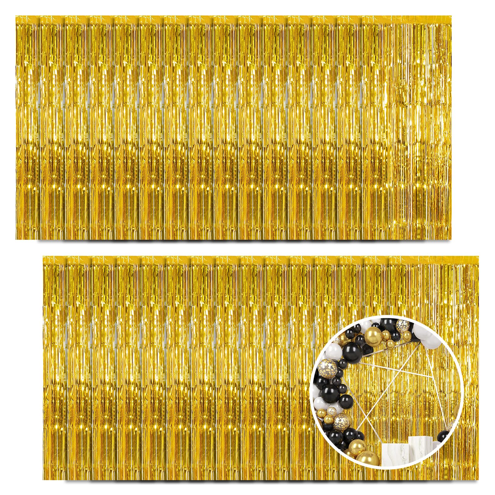 30 Pack Gold Foil Fringe Curtain Backdrop, 3.3x8.2 Feet Metallic Tinsel Streamer Curtains Photo Booth Props for Birthday/Wedding/Graduation/Baby