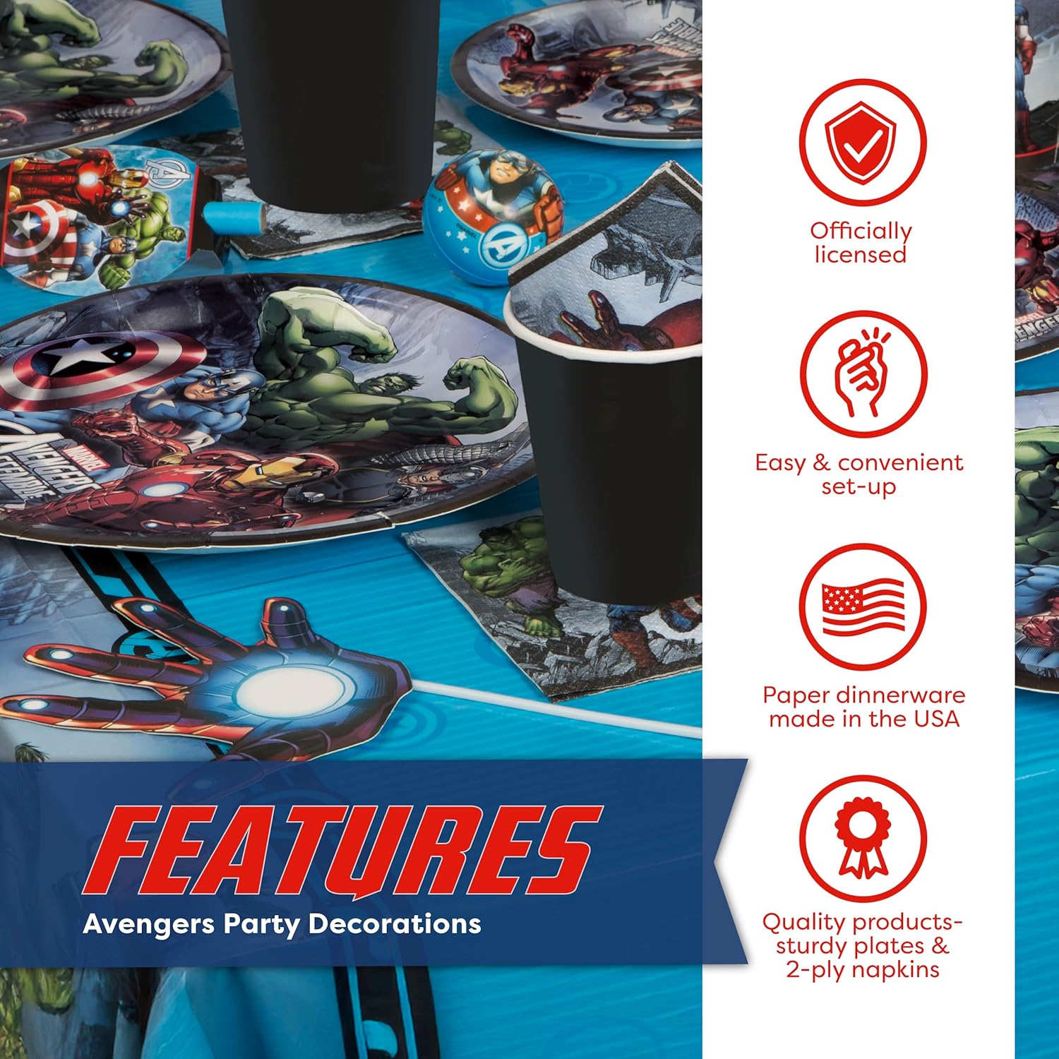 Avengers Birthday Decorations for Superhero Party | Tablecloth, Plates, Napkins, Sticker | Officially Licensed