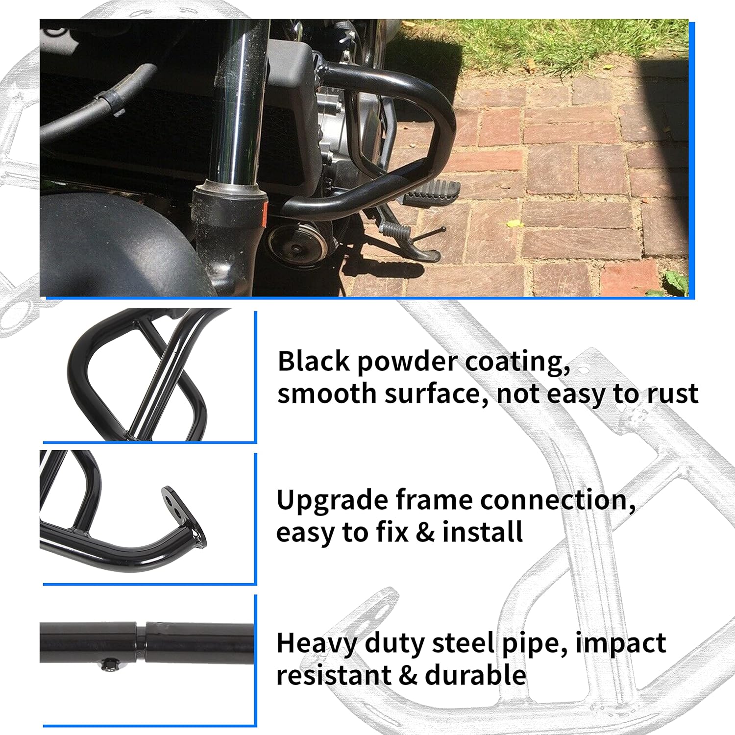 ECOTRIC Engine Guard Highway Crash Bar Protector Compatible with 2017-2023 Honda Rebel 300 CMX300 / 2017-2024 Rebel 500 CMX500 Models