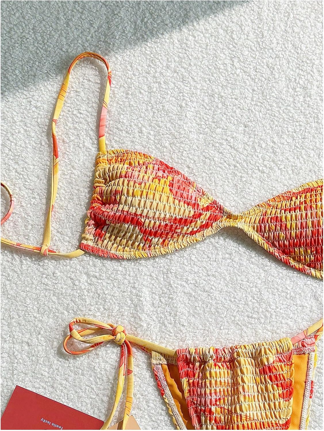 SOLY HUX Women's Triangle Bikini Set Textured Smocked String Swimsuit Boho Two Piece Bathing Suit - Image 3