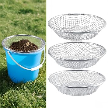 3Pcs Soil, Sand, and Compost Sifter for Gardening - Heavy Duty Galvanized Metal, Fits 5-Gallon Buckets 3 Apertures - Quickly Sift Large Amounts of Soil, Rocks & Compost, Save Time & Effort