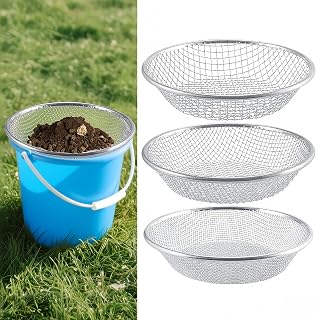 3Pcs Soil, Sand, and Compost Sifter for Gardening - Heavy Duty Galvanized Metal, Fits 5-Gallon Buckets 3 Apertures - Quickly Sift Large Amounts of Soil, Rocks & Compost, Save Time & Effort