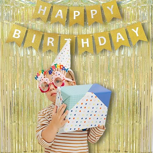 Miniatura 8 de BRAVESHINE Telón de fondo de fiesta con serpentinas de oropel dorado, paquete de 2 cortinas de flecos metálicos de 3.2 x 8.2 pies para Navidad, Año