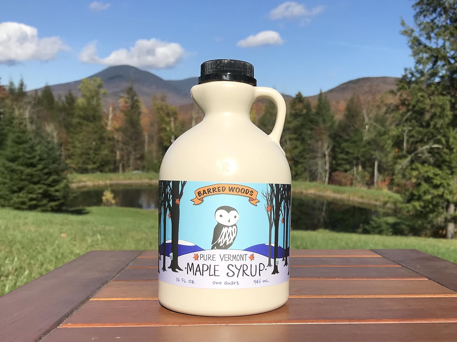 Barred Woods Organic Vermont Maple Syrup - Grade A Amber Rich, Quart Jug (32 oz)