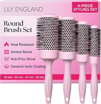 Lily England Round Brush Set for Women - Perfect for Voluminous Blowouts - Ceramic Ionic Technology - Pink Luxury Hair Brush Gift Sets for Women