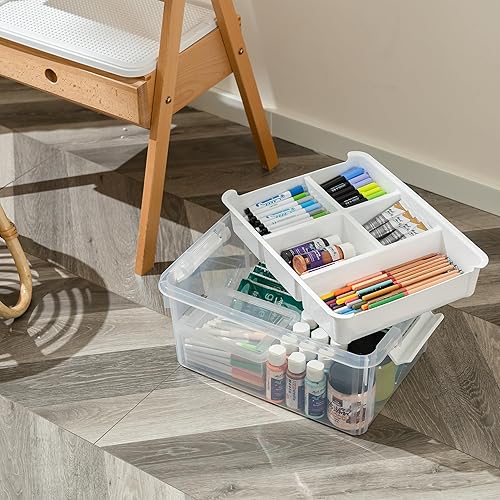 Miniatura 2 de Bienvoun Contenedores de almacenamiento de plástico de 17 cuartos de galón con tapa, separadores de placas de construcción, bloque de