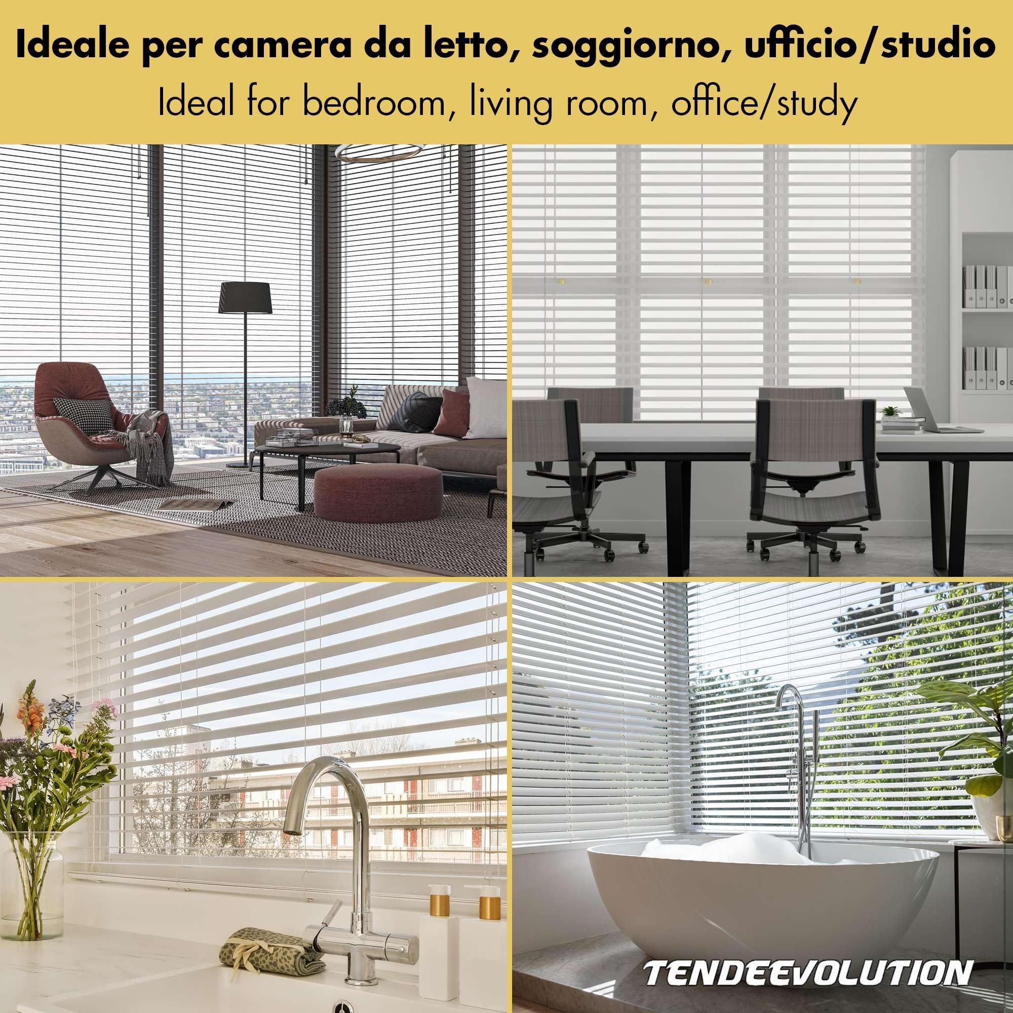 TENDEEVOLUTION Tenda Veneziana Interni su Misura in Alluminio con Lamelle da 25 mm completamente personalizzabile. Tenda Veneziana da Interno per Casa o Ufficio, adatta a Porte e Finestre
