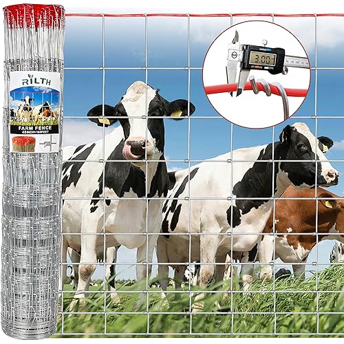 Farm Fence 4x164FT, Thickened 12 Gauge Galvanized Wire, Durable Woven Wire Fencing with Hinge Knot for Cattle Fence, Goats&Sheep Fence, Hog Fence, Livestock Fence, Farm and Field Fence Use