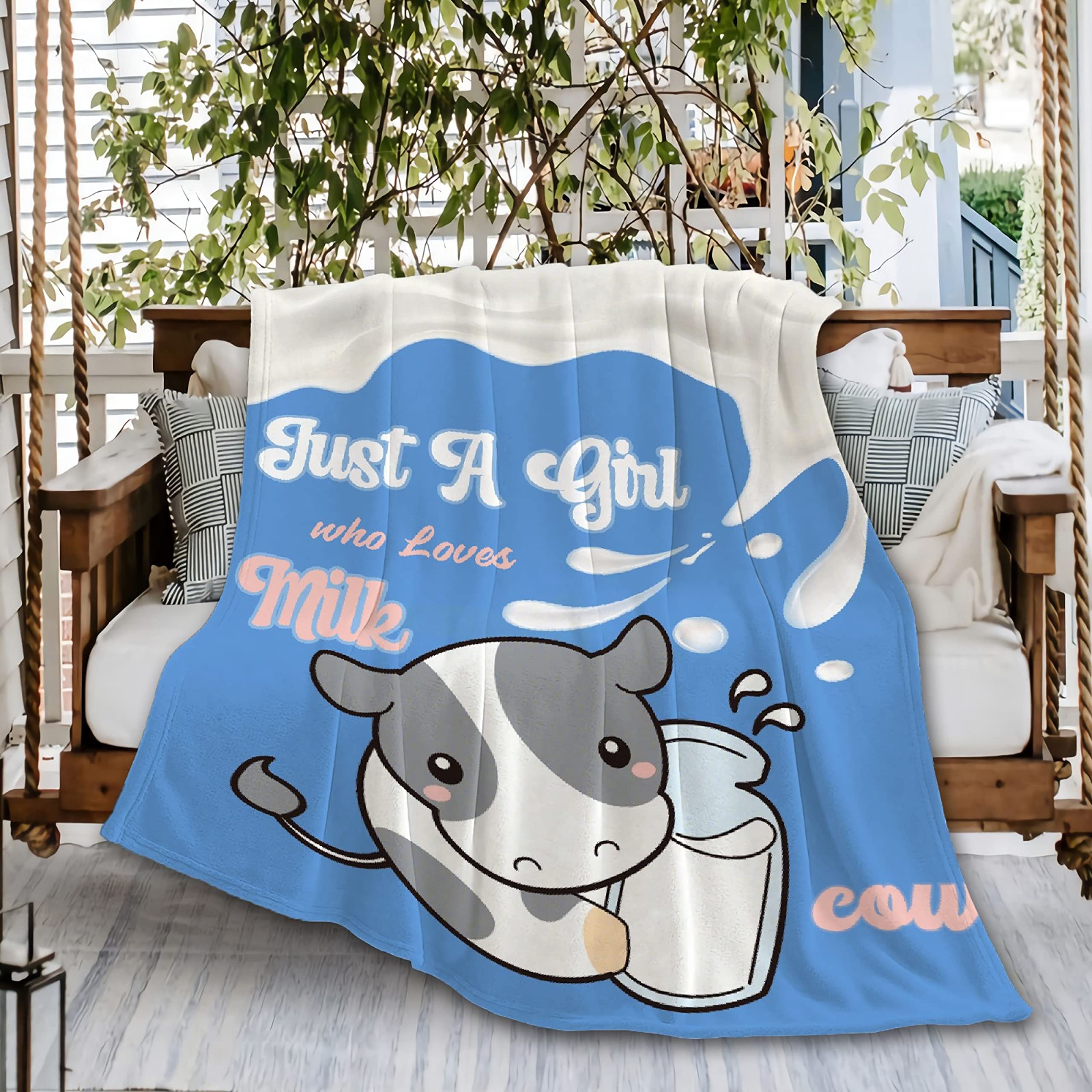 Just A Girl Who Loves Milk Cow Ultra Soft Flannel Fleece Throw Blankets, Microfiber Comforter Outdoor Moving Cover for Beach Picnic Couch Small 50"x40"（Throw） Kid — image 1