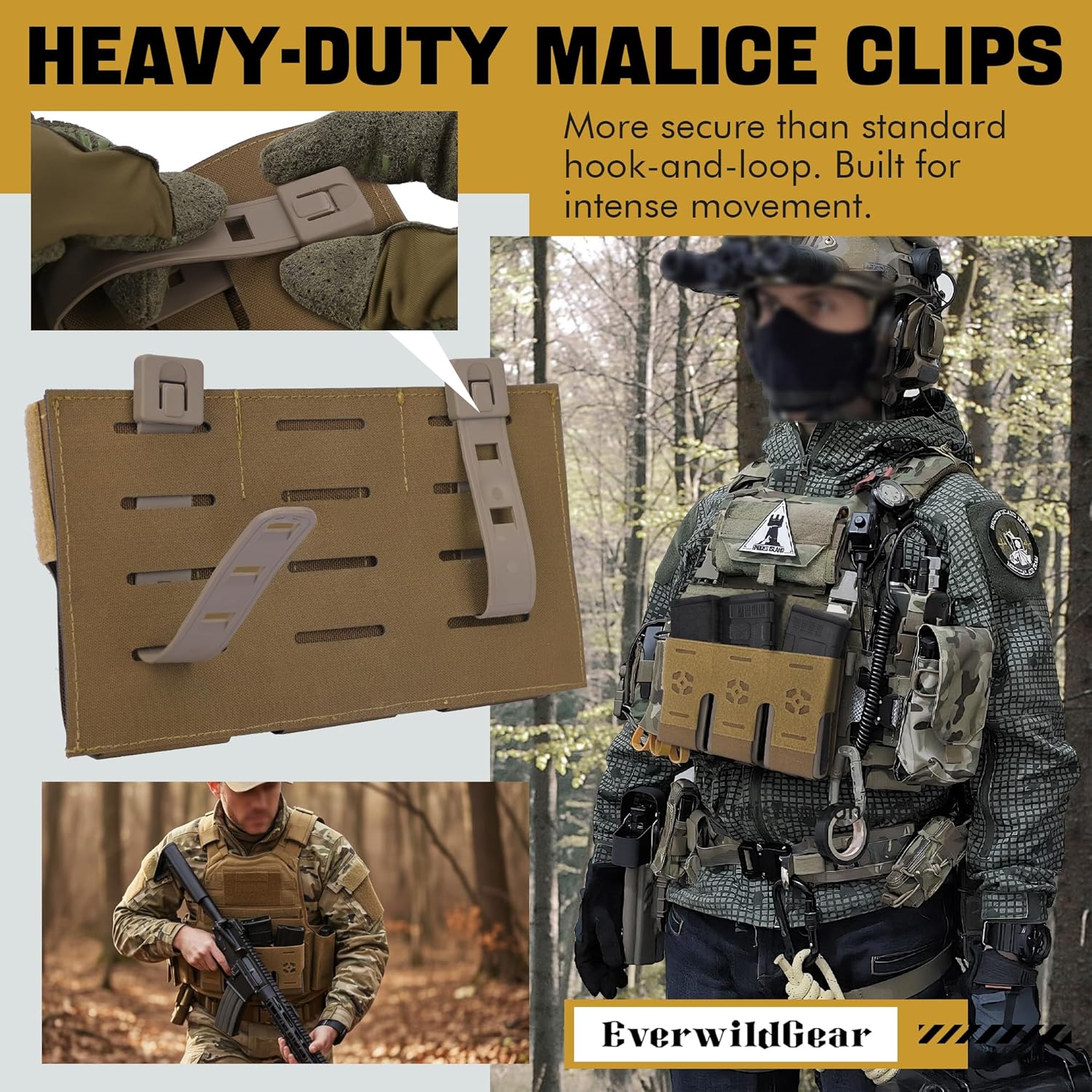 Tactical MOLLE Triple Mag Pouch for Plate Carrier, Open Top Magazine Pouch for M4 M16 AR15 5.56 .223, Internal Locking Slots with Malice Clips, 3 Elastic Mag Pouches Inserts with Hook & Loop