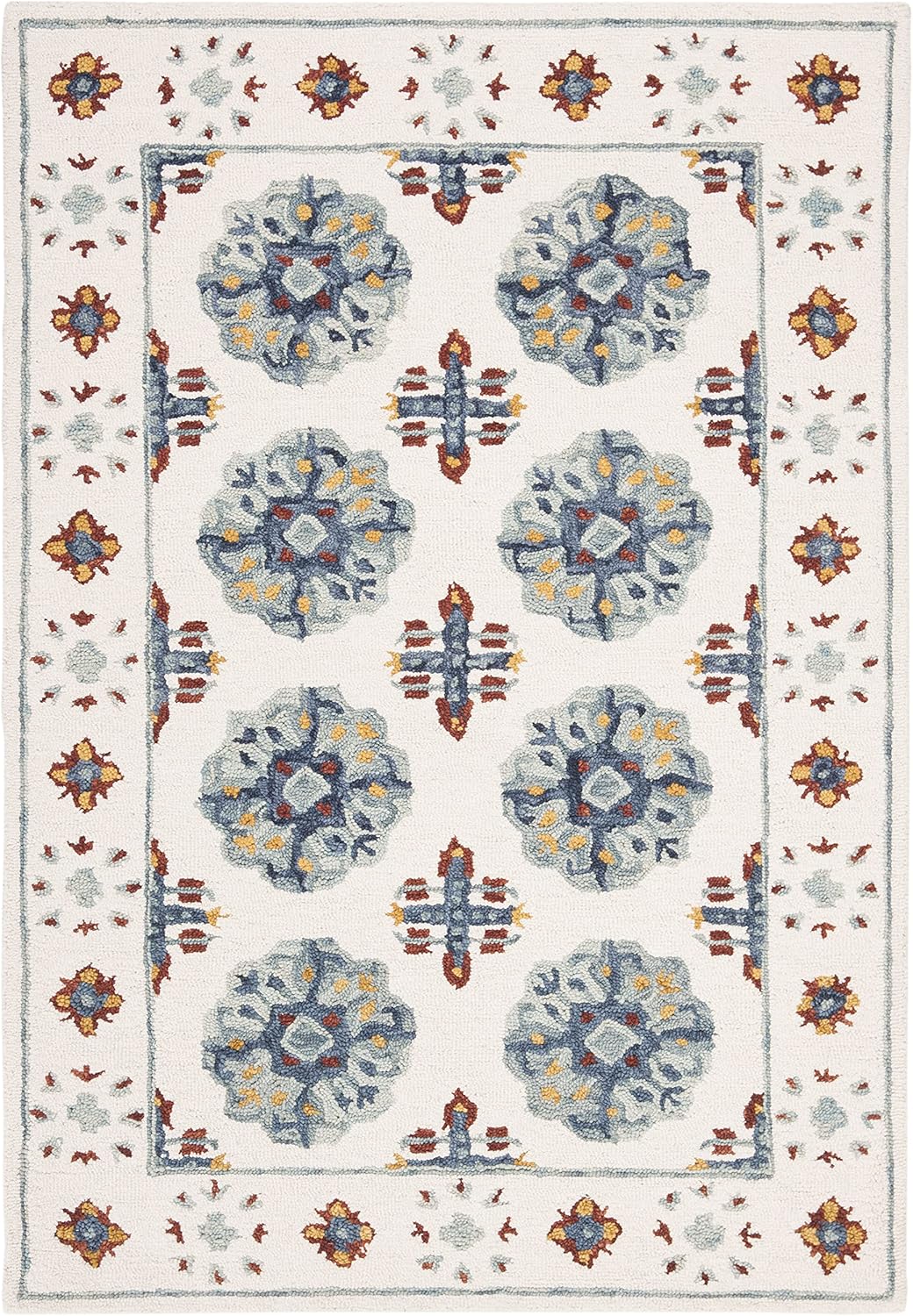 SAFAVIEH Blossom Collection 4' x 6' Blue/Ivory BLM901A Handmade Premium Wool Area Rug