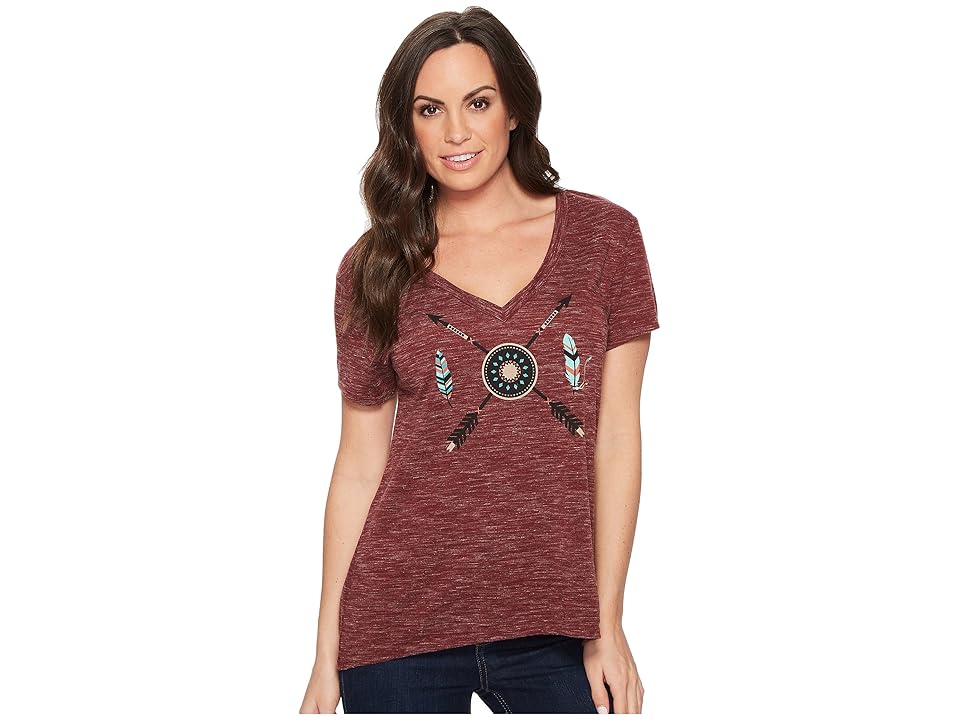 

Roper 1428 Polyester Rayon Blend V-Neck Top (Wine) Women's Short Sleeve Pullover