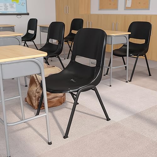 EMMA + OLIVER Silla ergonómica negra de la pila del estudiante de Shell - Silla de aulasilla de la oficina de los