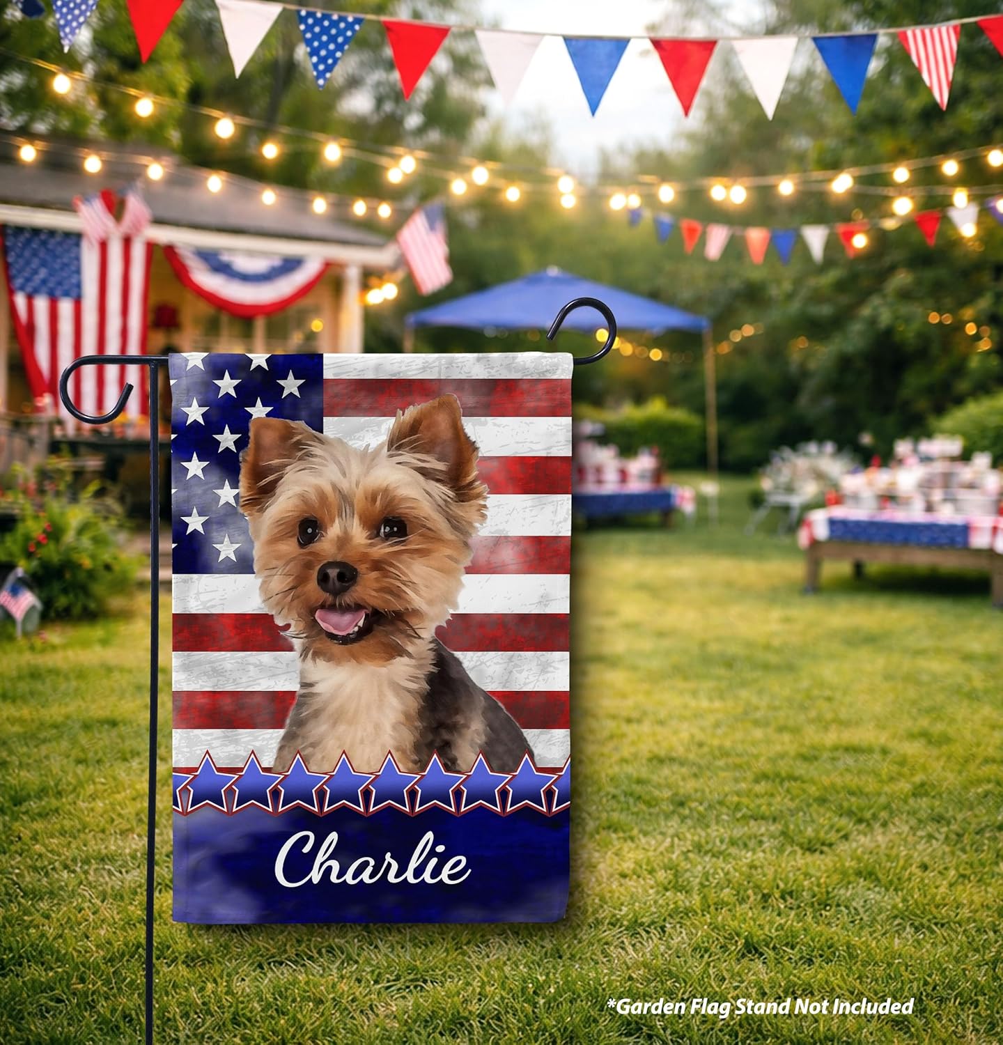Flagology, Personalized Yorkie Patriotic Garden Flag 12" x 18", Custom Dog Name American Flag, Fourth of July Outdoor Lawn Décor, Stars and Stripes