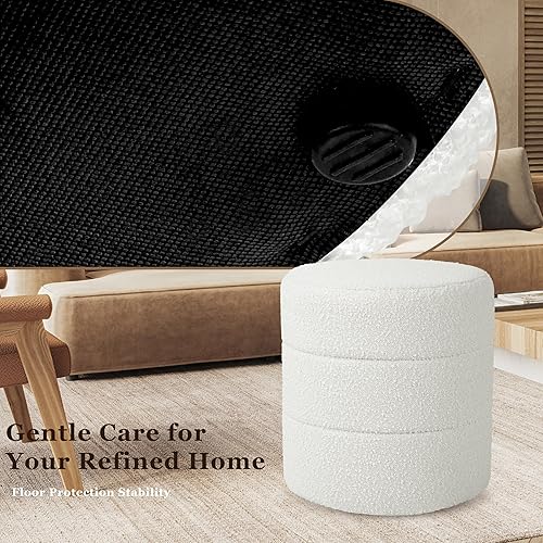 Miniatura 4 de HomePop Upholstered Round Ottoman (No Lid, Seat Only) Home Décor | Round Pouf Foot Rest – Cream Boucle Crema Boucle,Cuero de imitación negro,marrón,