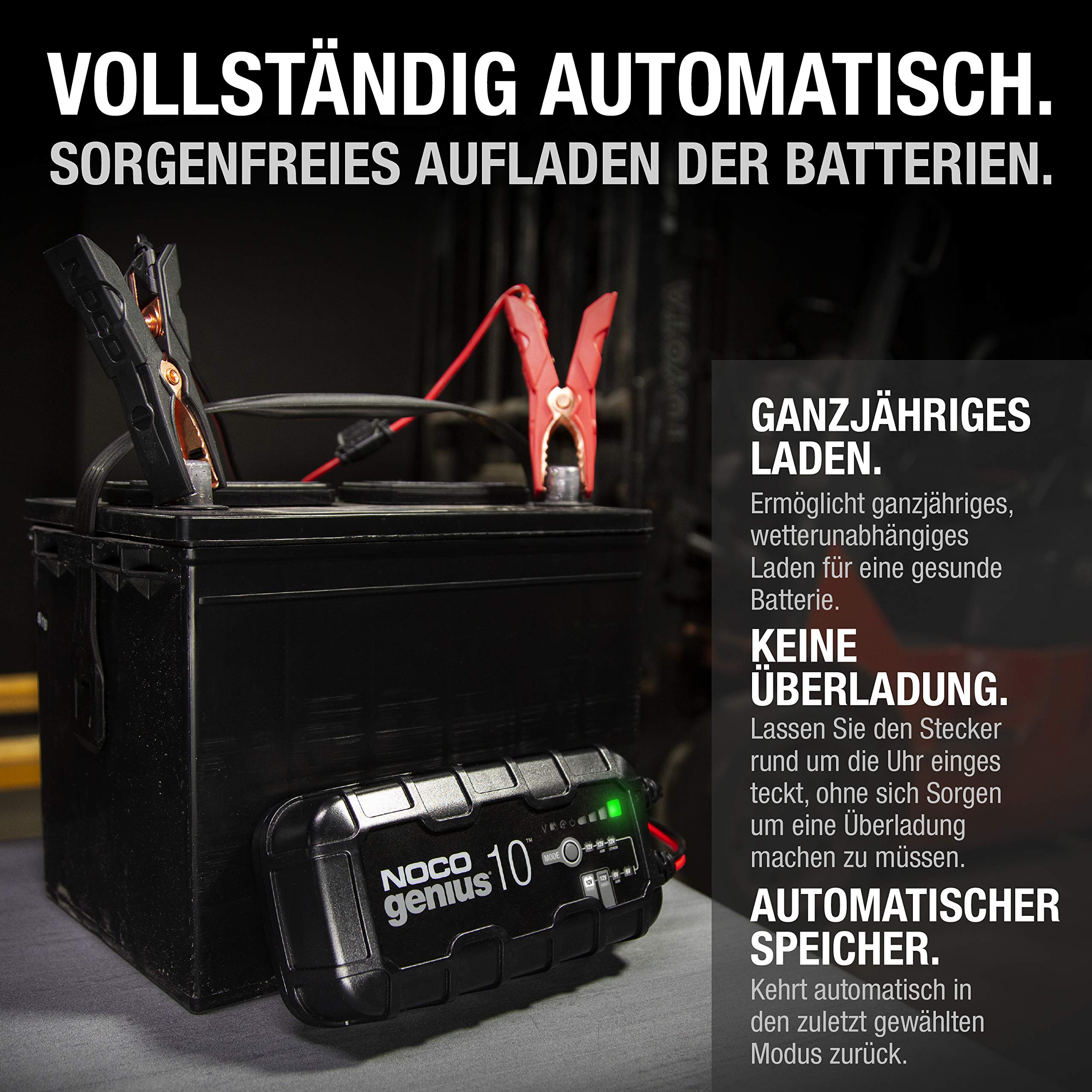 NOCO GENIUS10: 10A Batterieladegerät für Auto & Motorrad — 6V/12V Erhaltungsladegerät & Entsulfator — Für AGM, Lithium (LiFePO4) & Start-Stopp-Batterien