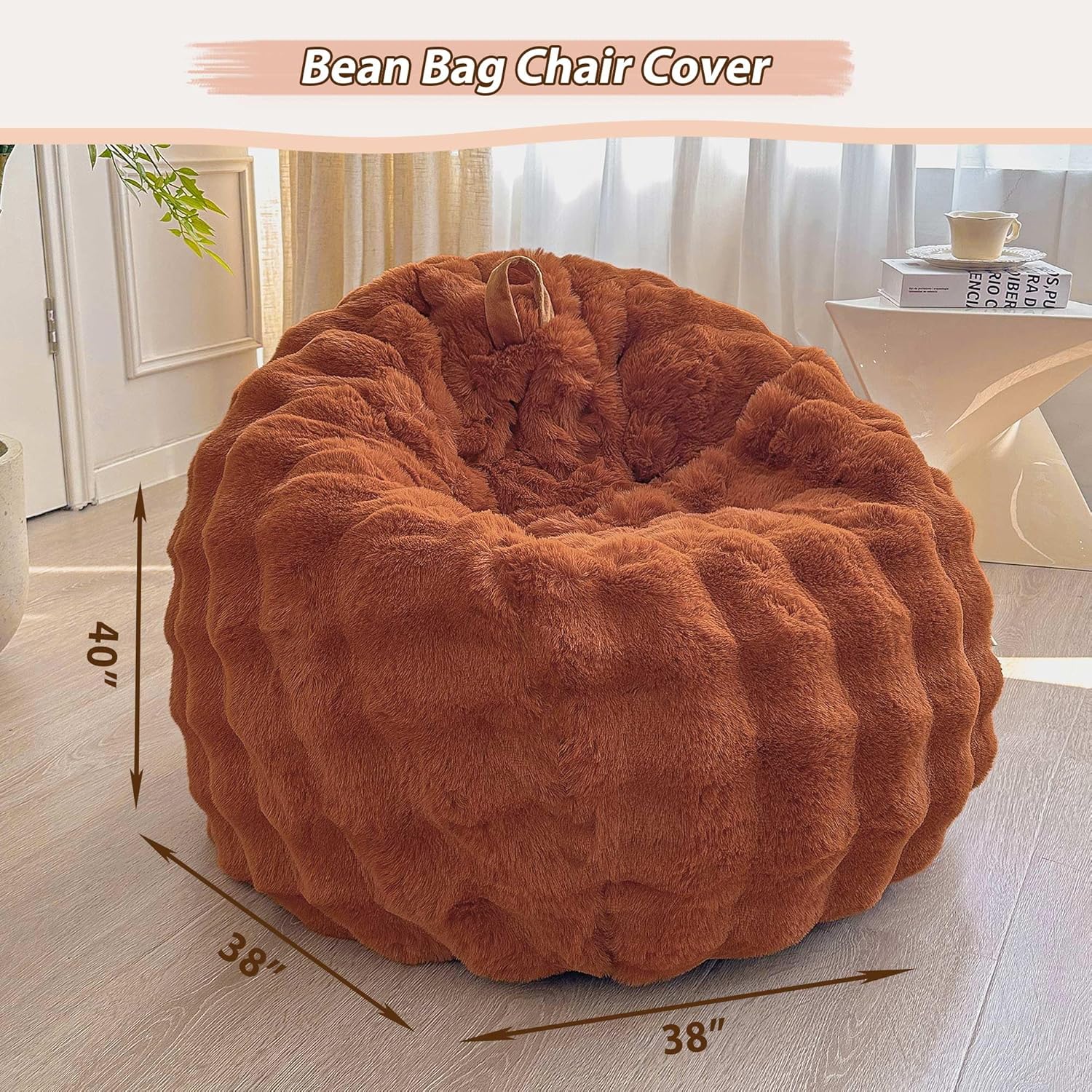 LIFEREVO Fluffy Faux Rabbit Fur Bean Bag Cover (No Filler), Cozy Fuzzy Stuffed Animal Storage Bubble Large Bean Bag Chair for Plush Toys, Shaggy Furry Beanbag Cover Kids Girls Adults 3ft, Burnt Orange