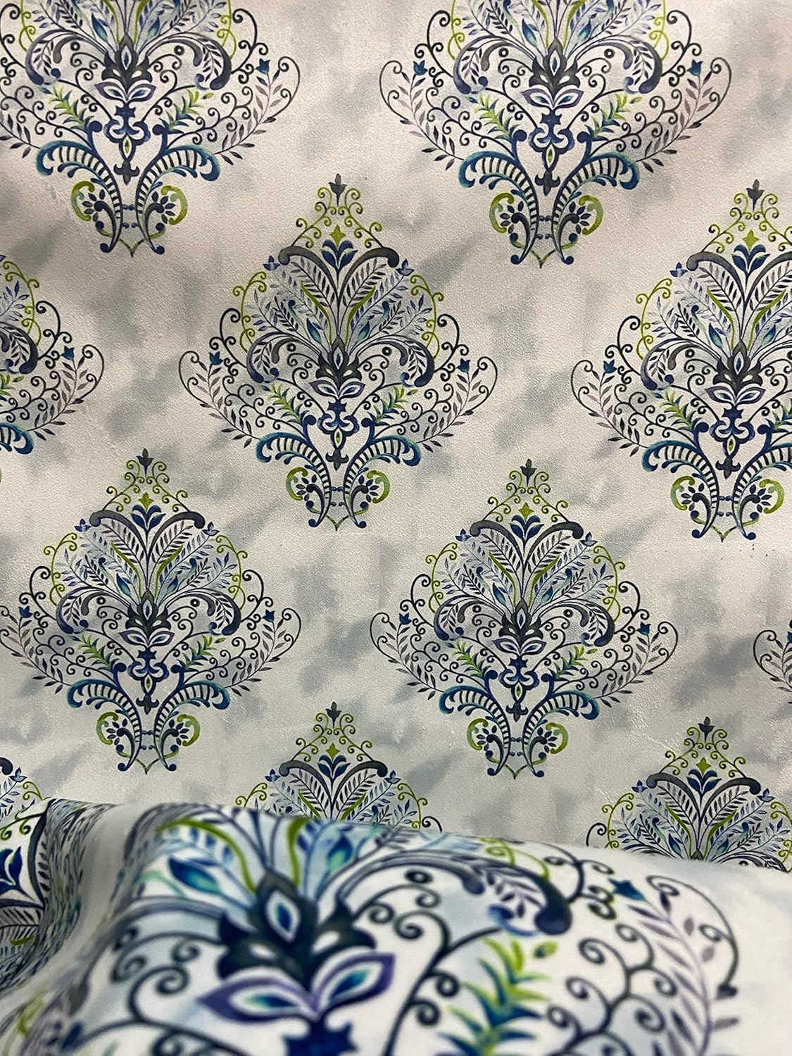 Luxurious Velvet Digitally Printed Damask Motif Design Fabric Material for Upholstery Window Treatment Cushion Chair Cover Craft Width 54 inches Fabric by The Yard (Blue)