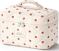 Vista 10 de HBselect Bolsa de Maquillaje Acolchada, Bolsa de Maquillaje Grande de Algodón para Viaje, Lindas Bolsas de Maquillaje con Flores Coquette, Bolsas