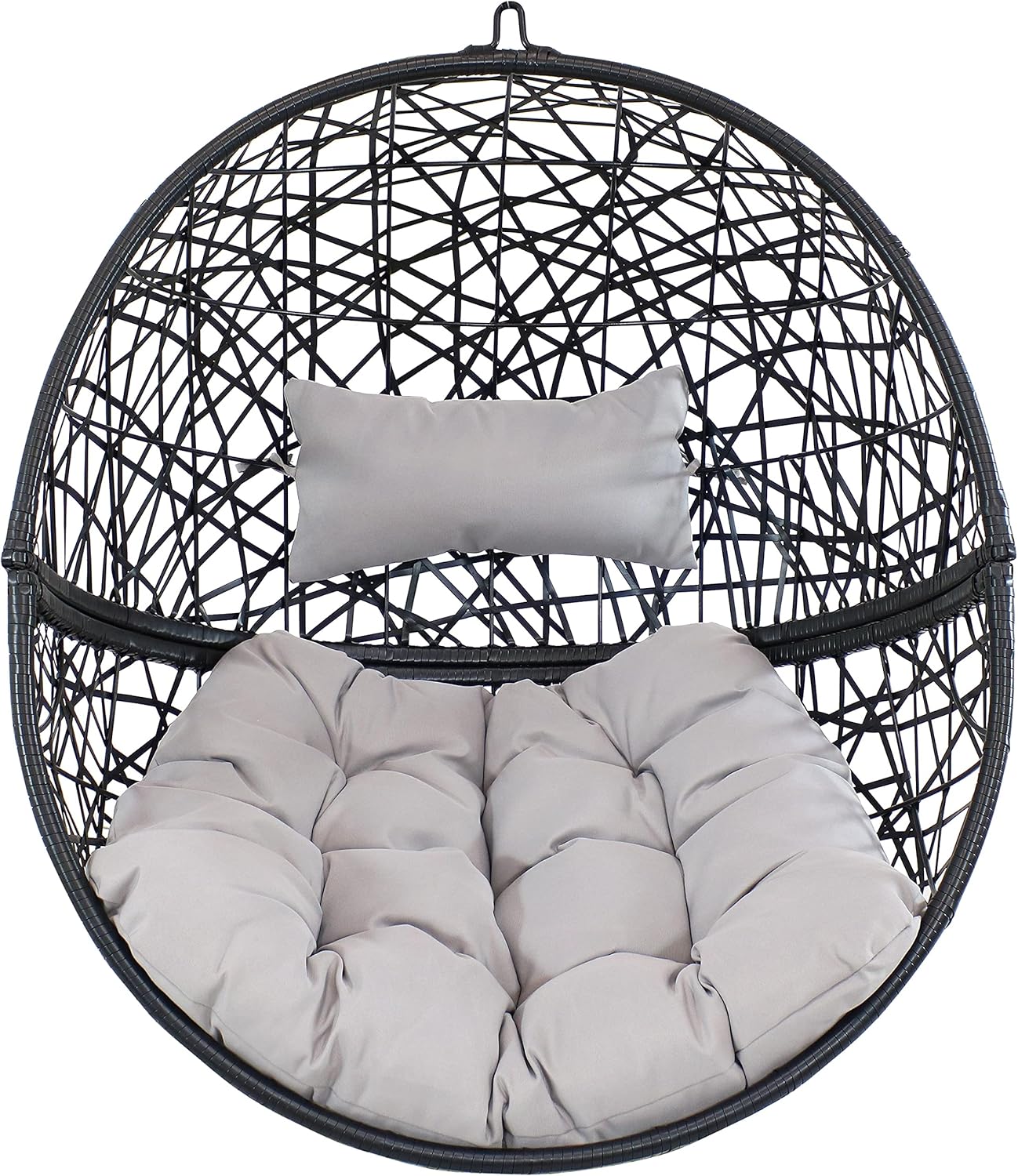 Sunnydaze Jackson Resin Wicker Hanging Egg Chair - 265-Pound Weight Capacity - Removable Gray Polyester Cushions