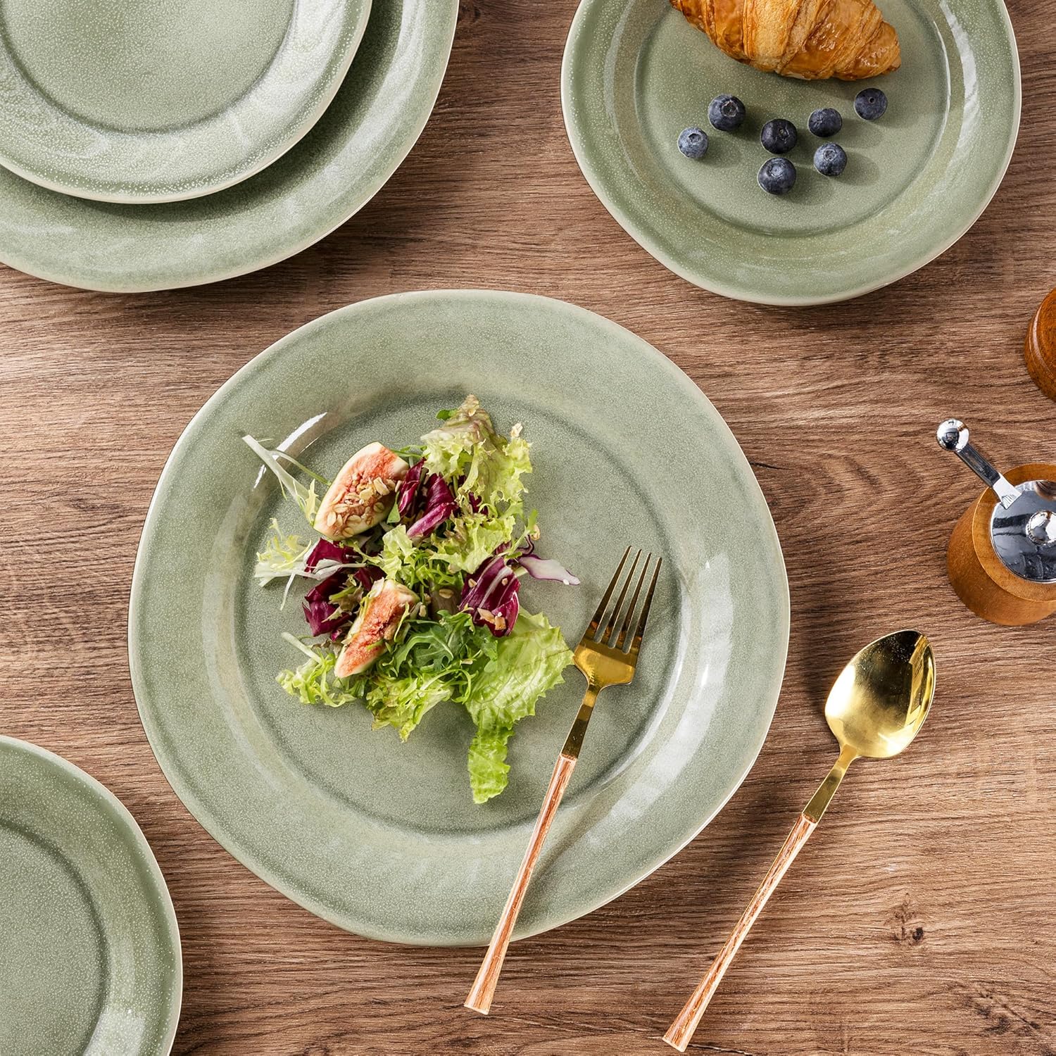 AmorArc Ceramic Dinnerware Sets, Handmade Stoneware Reactive Glaze Plates and Bowls Set, Scratch Resistant | Dishwasher & Microwave Safe, Service for 4 (12pc)