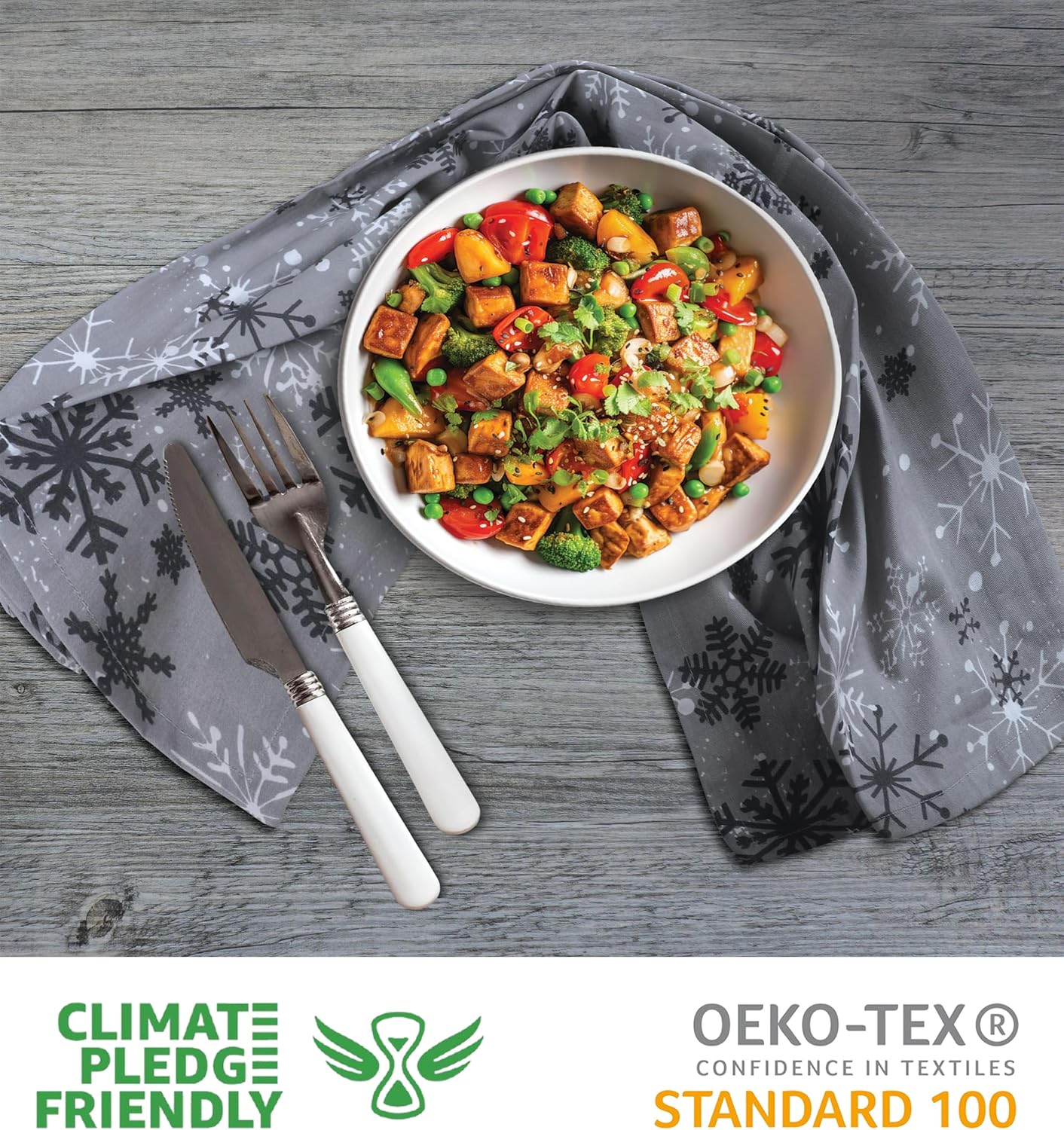 Urban Villa Christmas Kitchen Towels Grey Snowflake Print Premium Quality 100% Cotton Dish Towels Mitered Corners Over Sized 20X30 Inches Set of 6 Highly Absorbent Kitchen Towels with Hanging Loop - Image 2