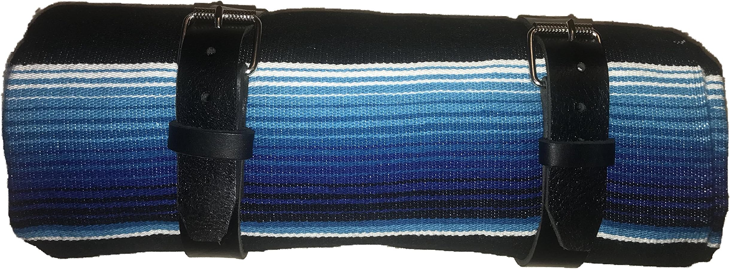 Blue/Black Blue Sky Serape roll up Blanket with Leather Strap for Harley Davidson