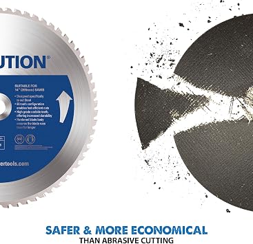 Evolution Power Tools S355CPS Chop Saw for Cutting Metal Long Life TCT Tungsten Carbide Blade Included for Cutting Mild Steel, Cold Cut, Virtually No Sparks, 45 Degree Mitre Capability, 355mm (230 V)