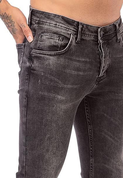 Reslad Jeans heren destroyed look slim fit denim stretch jeansbroek RS-2062, grijs, 31W / 34L
