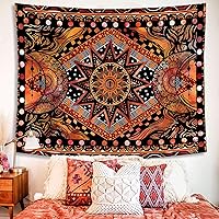 Vista 4 de Fowocu Tapiz de Sol y Luna Naranja para Colgar en la Pared, Tapices de Mandala Indie Hippie Genial, Tapiz Estético para Dormitorio Sala de Estar