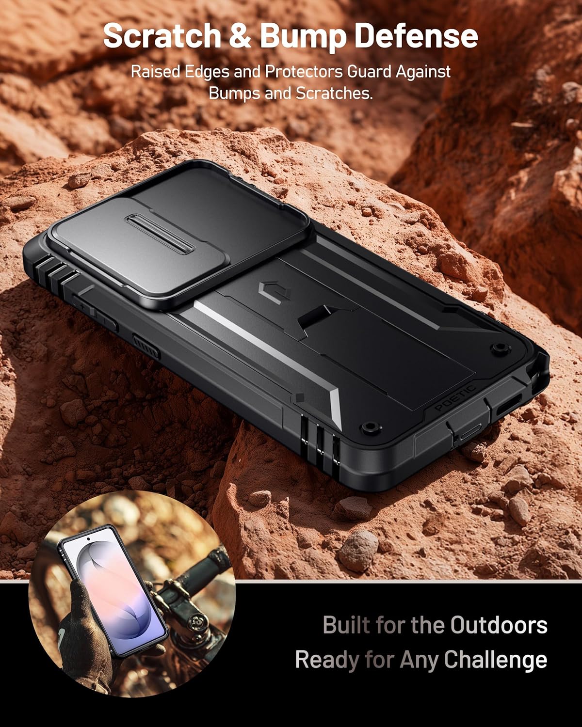 Poetic Revolution Case for Samsung Galaxy S26 Ultra, [Slide Camera Cover], [20FT Mil-Grade Drop Tested], Full-Body Military Grade Rugged Dual-Layer Shockproof Cover with Kickstand, Black