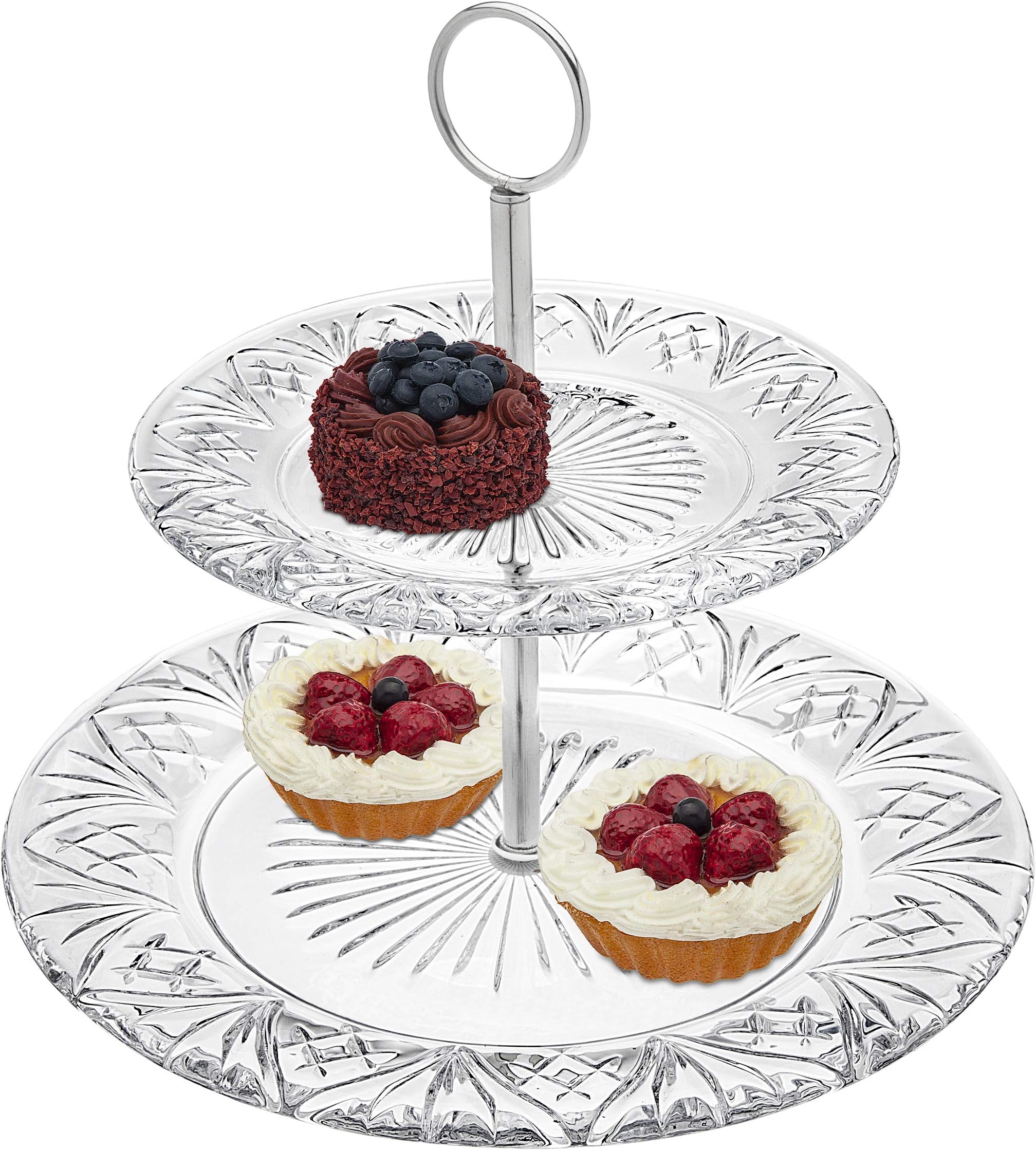 2-Tier Platter Tray Server, Serving Stand, Cake Stand for Desserts, Appetizers & Snacks, Dublin Crystal Collection