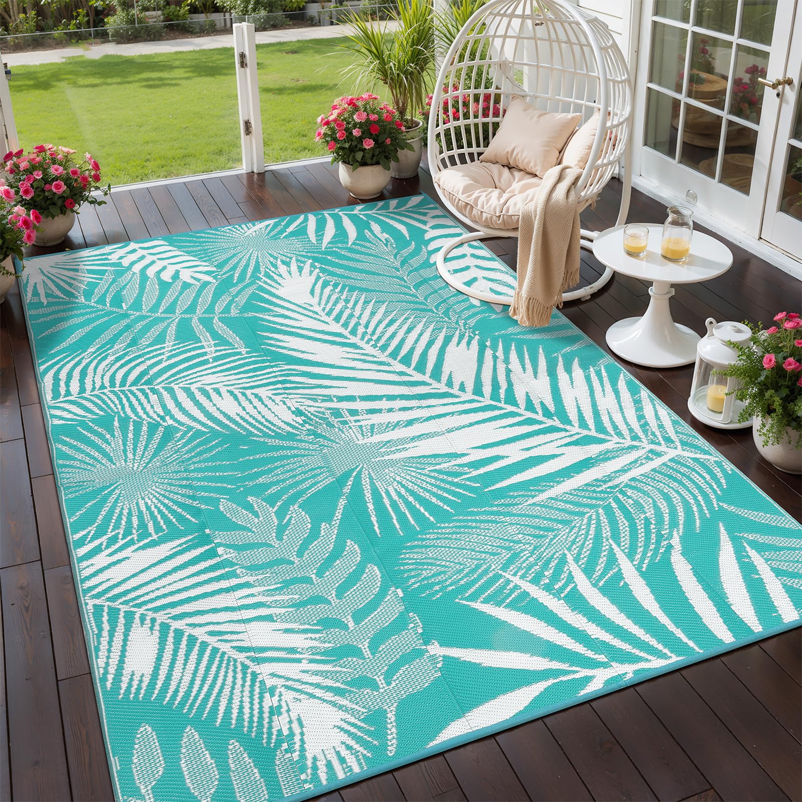 HiiARug Outdoor Rug for Patios Clearance, 6x9 Waterproof RV Rugs for Outside, Reversible Plastic Straw Mat Large Quick Drying Outdoor Rugs for Deck
