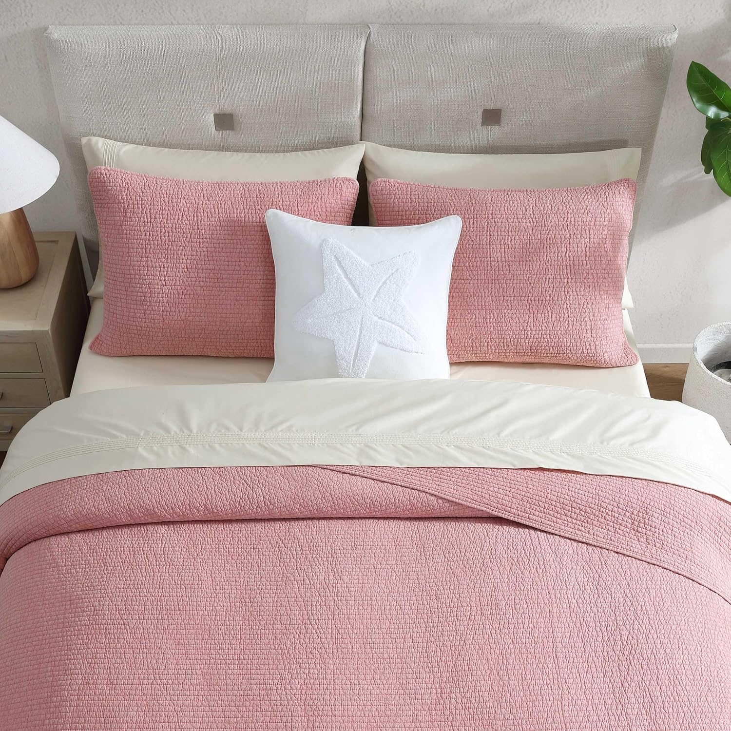 Nautica - Twin Quilt Set, Soft & Reversible Cotton Bedding with a Smooth Finish, 2 Piece Coastal Bed Set with Matching Pillowcase (Seashore Stitch Pink)