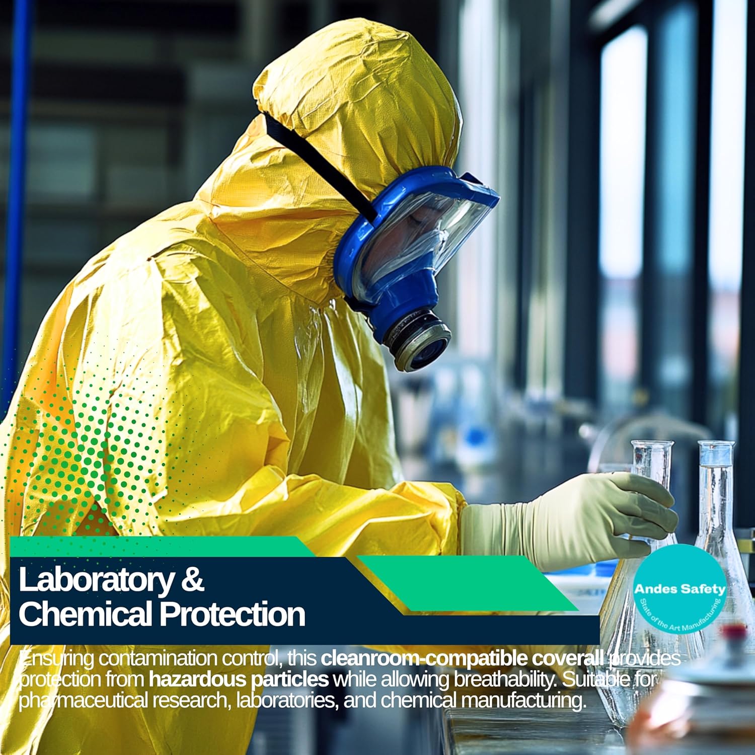Andes Chemical Protection Coveralls, Hazmat Suits, Sealed Seam Chemical Protection Suits with Attached Boots and Hood