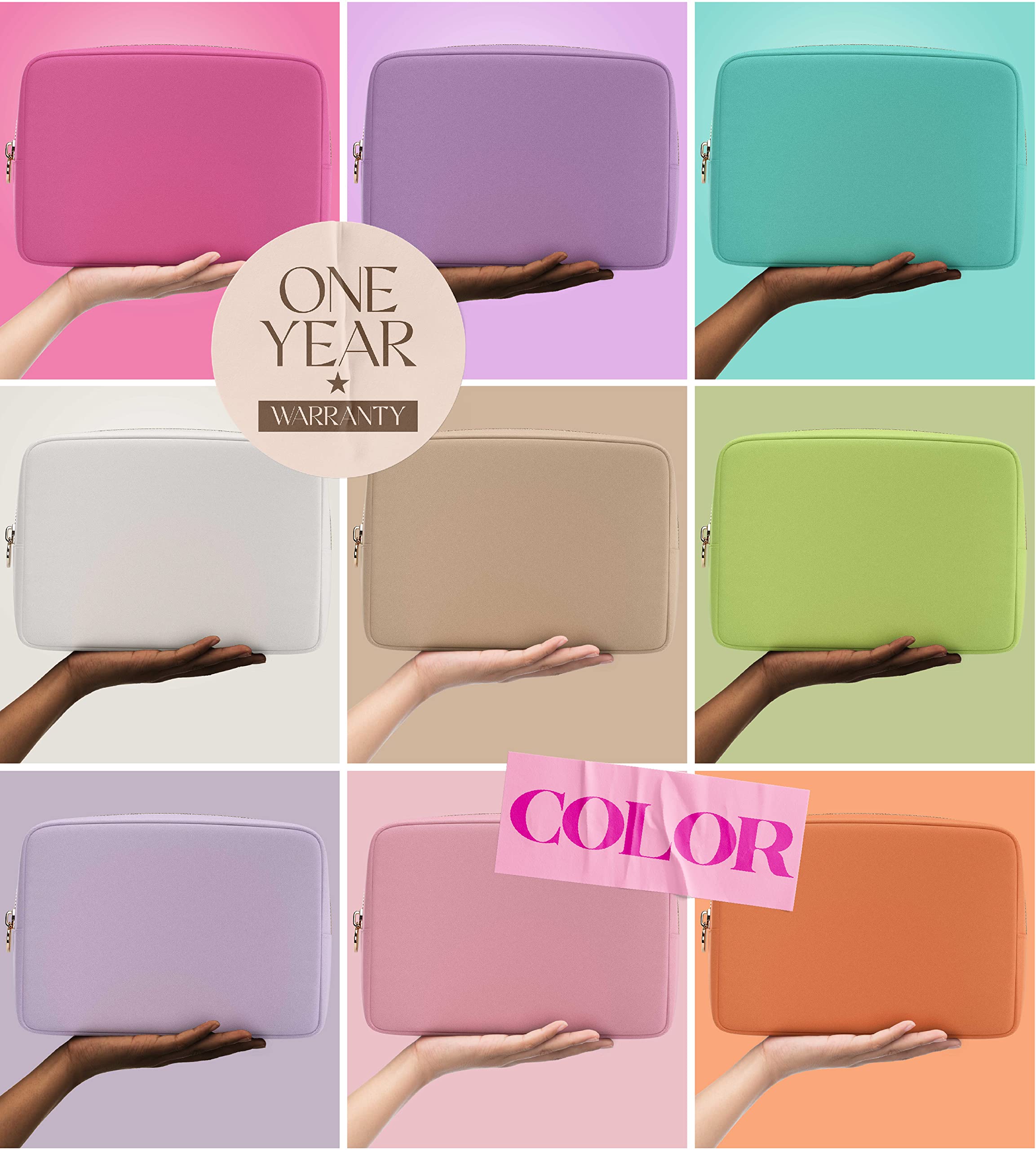 Embla - Bolsa de maquillaje grande y neceser de viaje de nailon impermeable, estuche de cosméticos de gran capacidad con cremallera, marrón oscuro