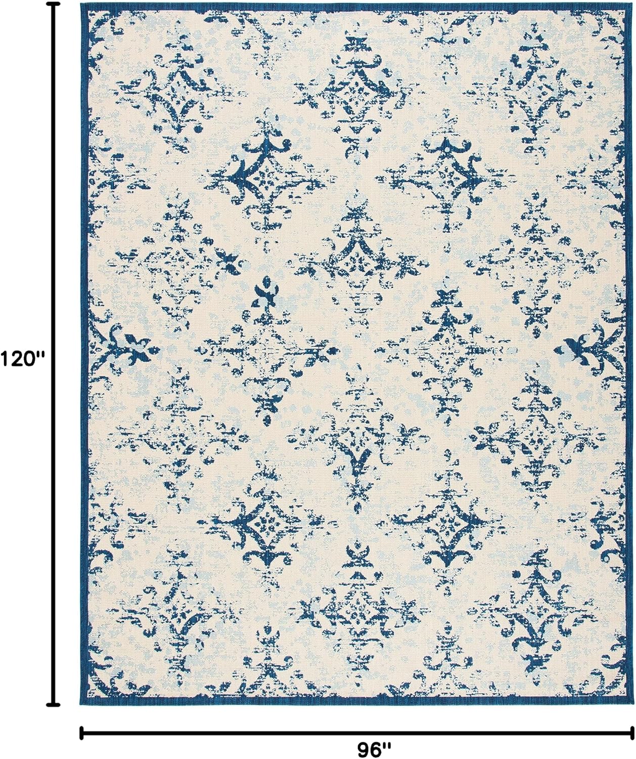 SAFAVIEH Courtyard Collection 8' x 10' Ivory/Navy CY6784 Indoor/ Outdoor Waterproof Easy Cleaning Patio Backyard Mudroom Area Rug