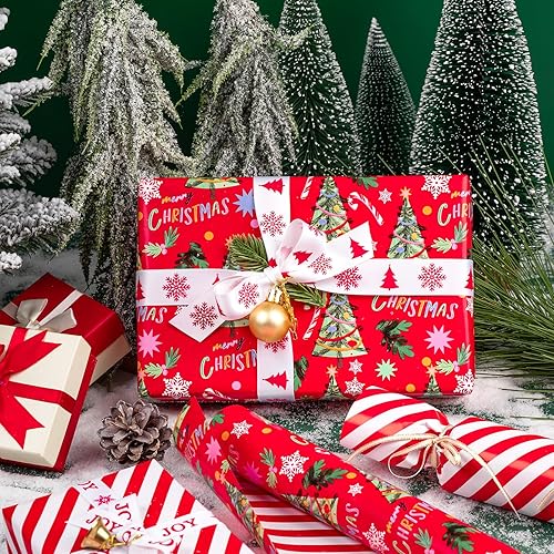 Miniatura 91 de WRAPAHOLIC Papel de regalo reversible a cuadros, mini rollo, 17 pulgadas x 33 pies, papel de regalo de Navidad a cuadros rojos y negros para 2-Rojo