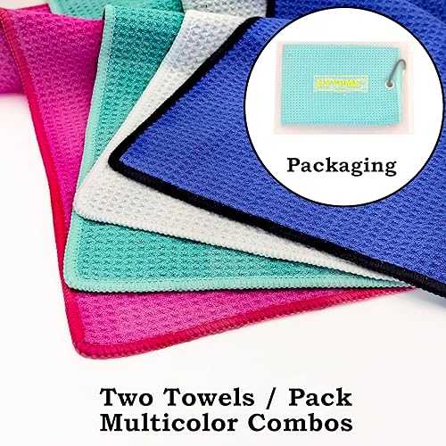 Miniatura 3 de Juego de 2 toallas de microfibra de tres pliegues con clip de mosquetón, toallas de golf con patrón de gofre para bolsas, toallas deportivas al aire